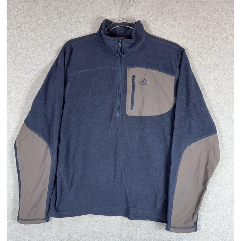 North Face Pullover Mens Medium Blue Gray Fleece Outdoor‎ Half Zip Jacket Hiking